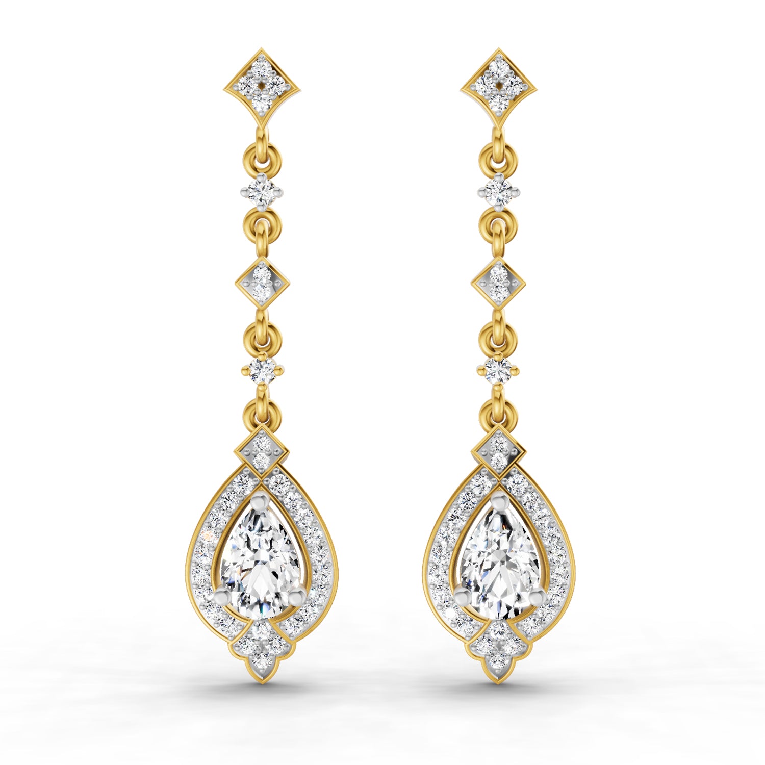 1.39 Carat Pear Shape Dangle Diamond Earrings 14K