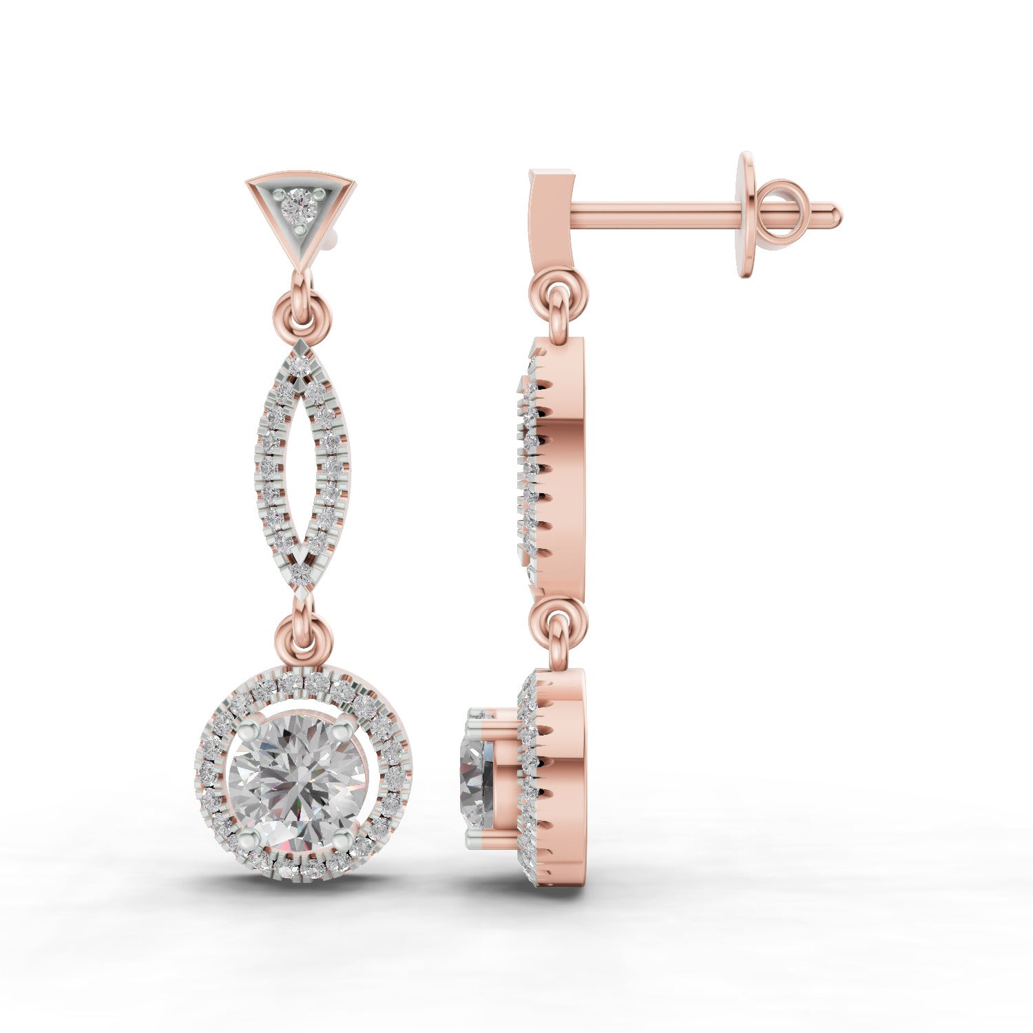 0.89 Carat Dangle Diamond Earrings 14K - Rose Gold