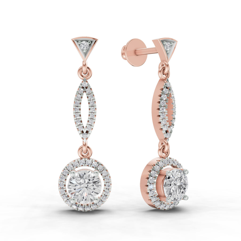 0.89 Carat Dangle Diamond Earrings 14K - Rose Gold