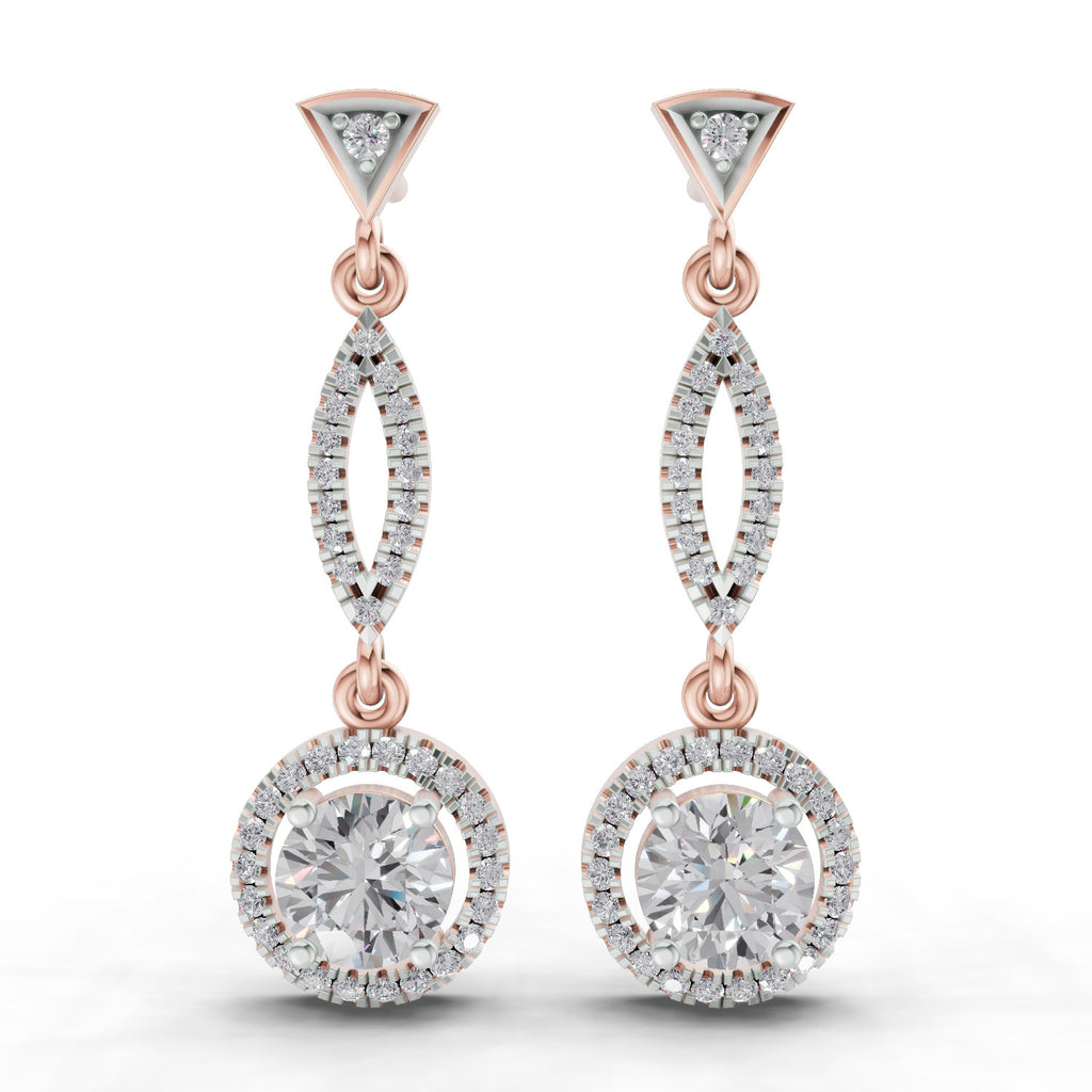 0.89 Carat Dangle Diamond Earrings 14K - Rose Gold