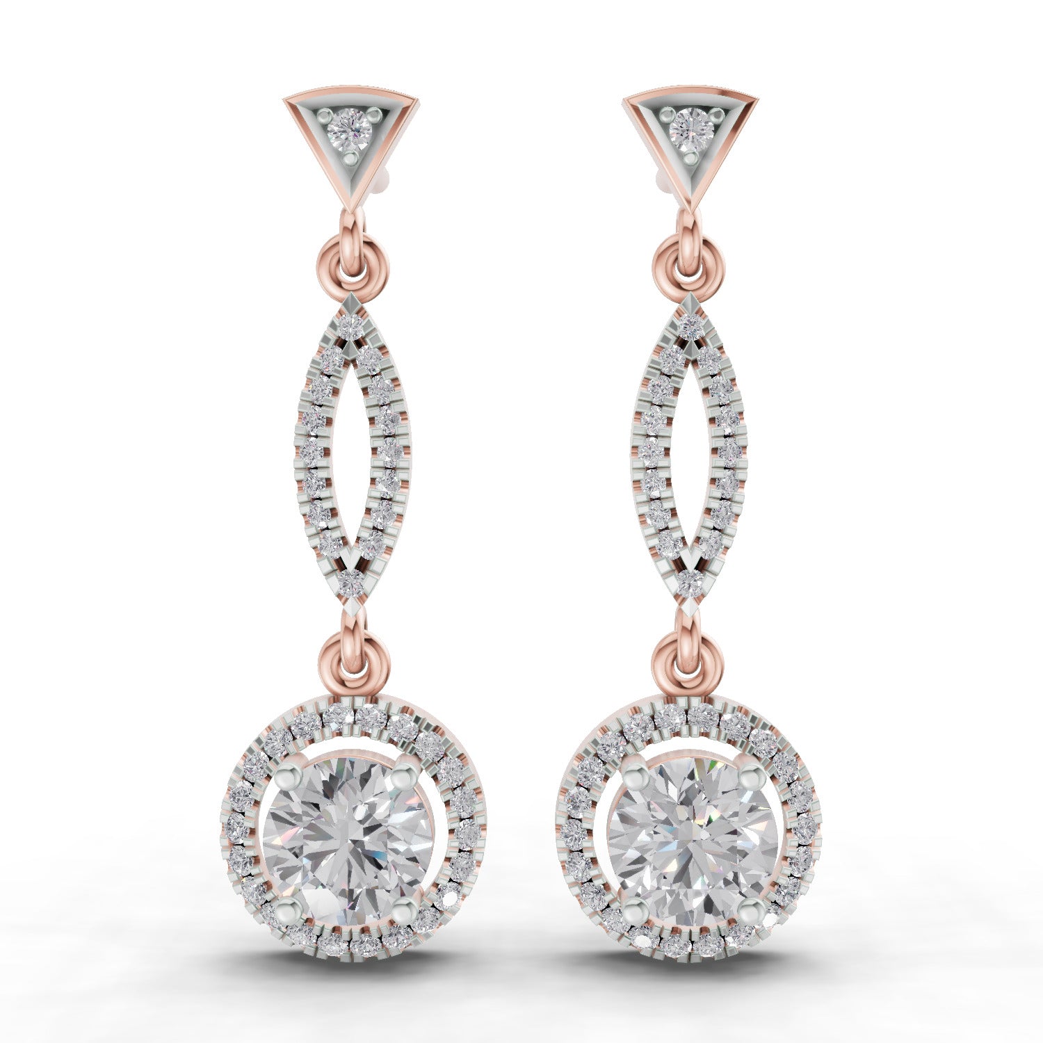 0.89 Carat Dangle Diamond Earrings 14K - Rose Gold