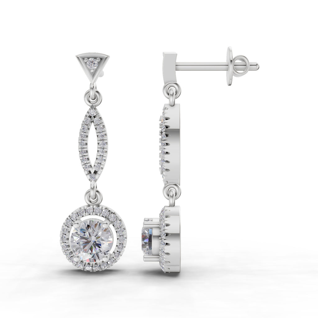 0.89 Carat Dangle Diamond Earrings 14K - White Gold