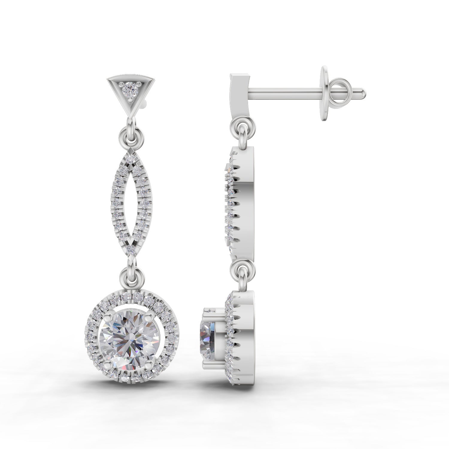0.89 Carat Dangle Diamond Earrings 14K - White Gold