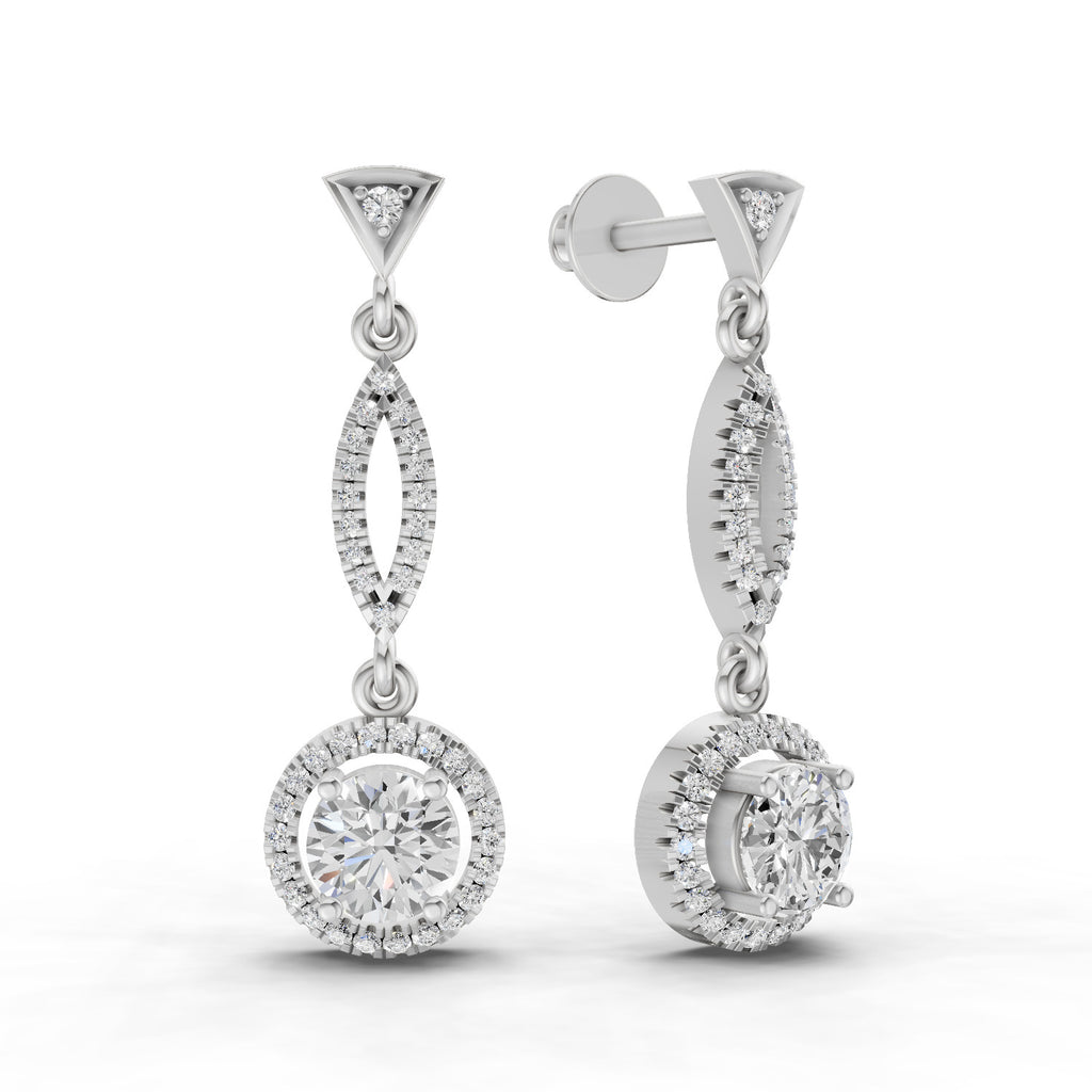 0.89 Carat Dangle Diamond Earrings 14K - White Gold
