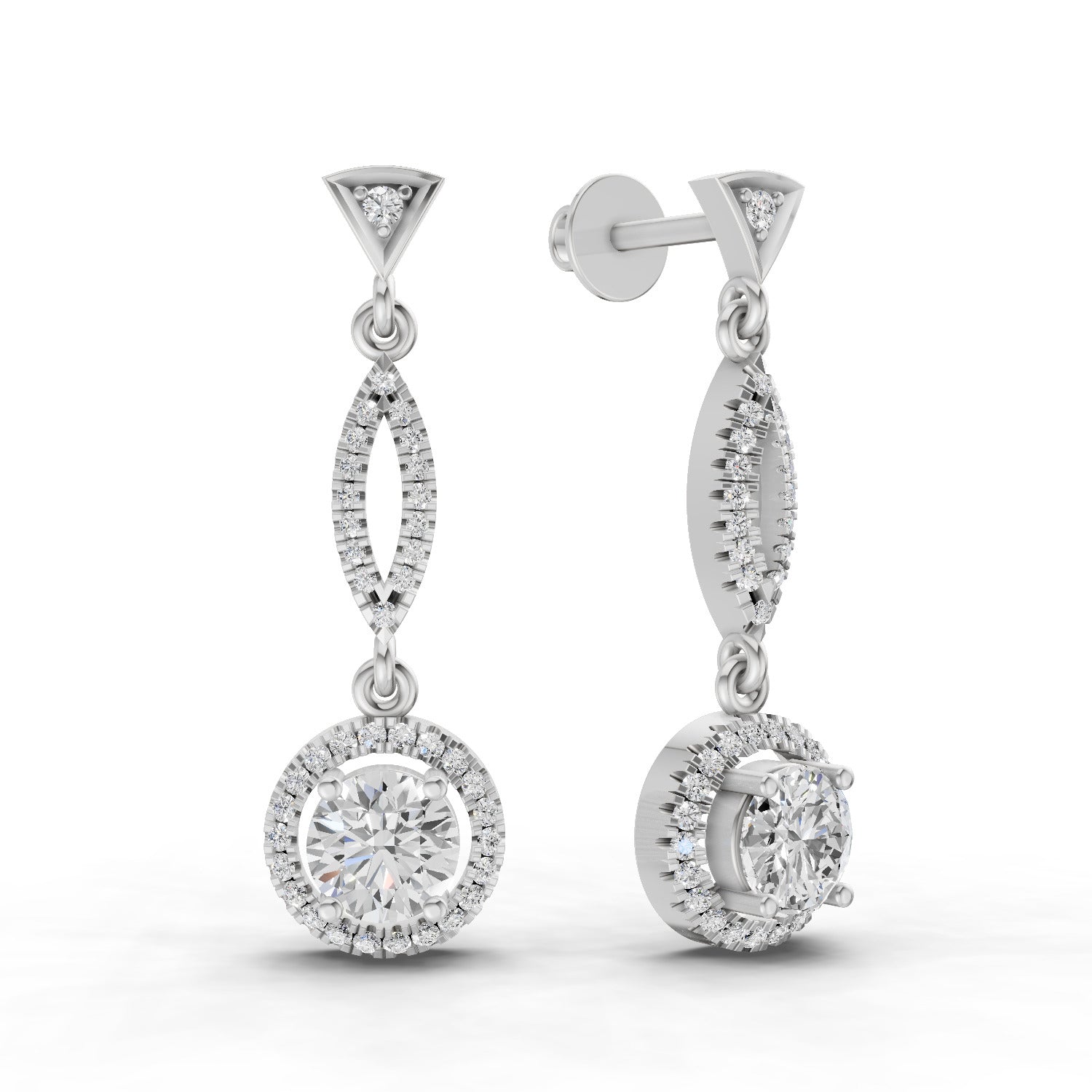 0.89 Carat Dangle Diamond Earrings 14K - White Gold