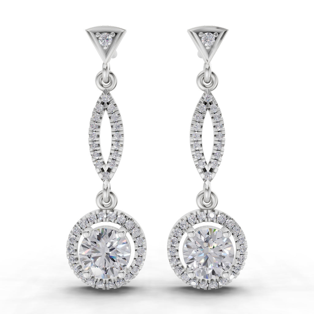 0.89 Carat Dangle Diamond Earrings 14K - White Gold