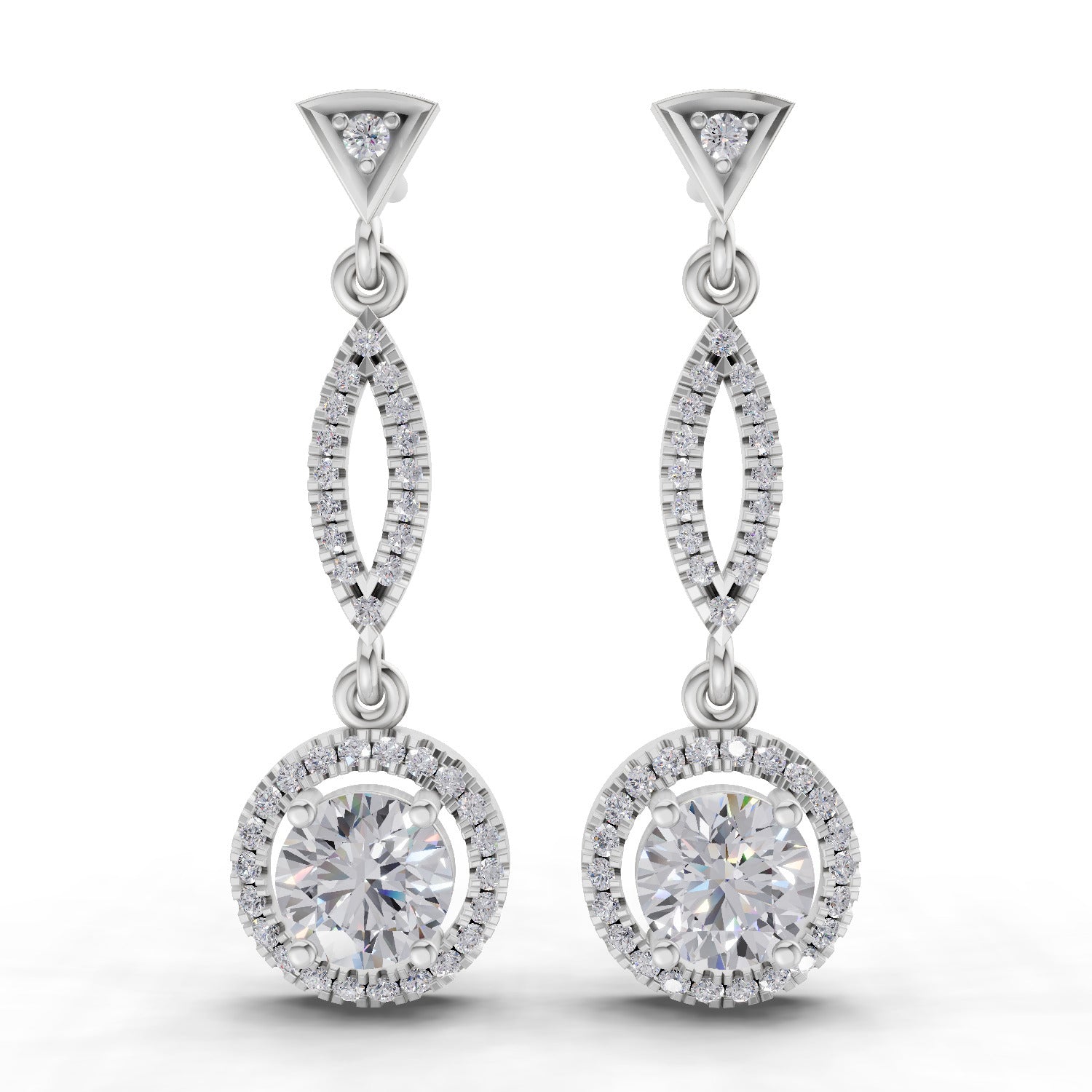 0.89 Carat Dangle Diamond Earrings 14K - White Gold