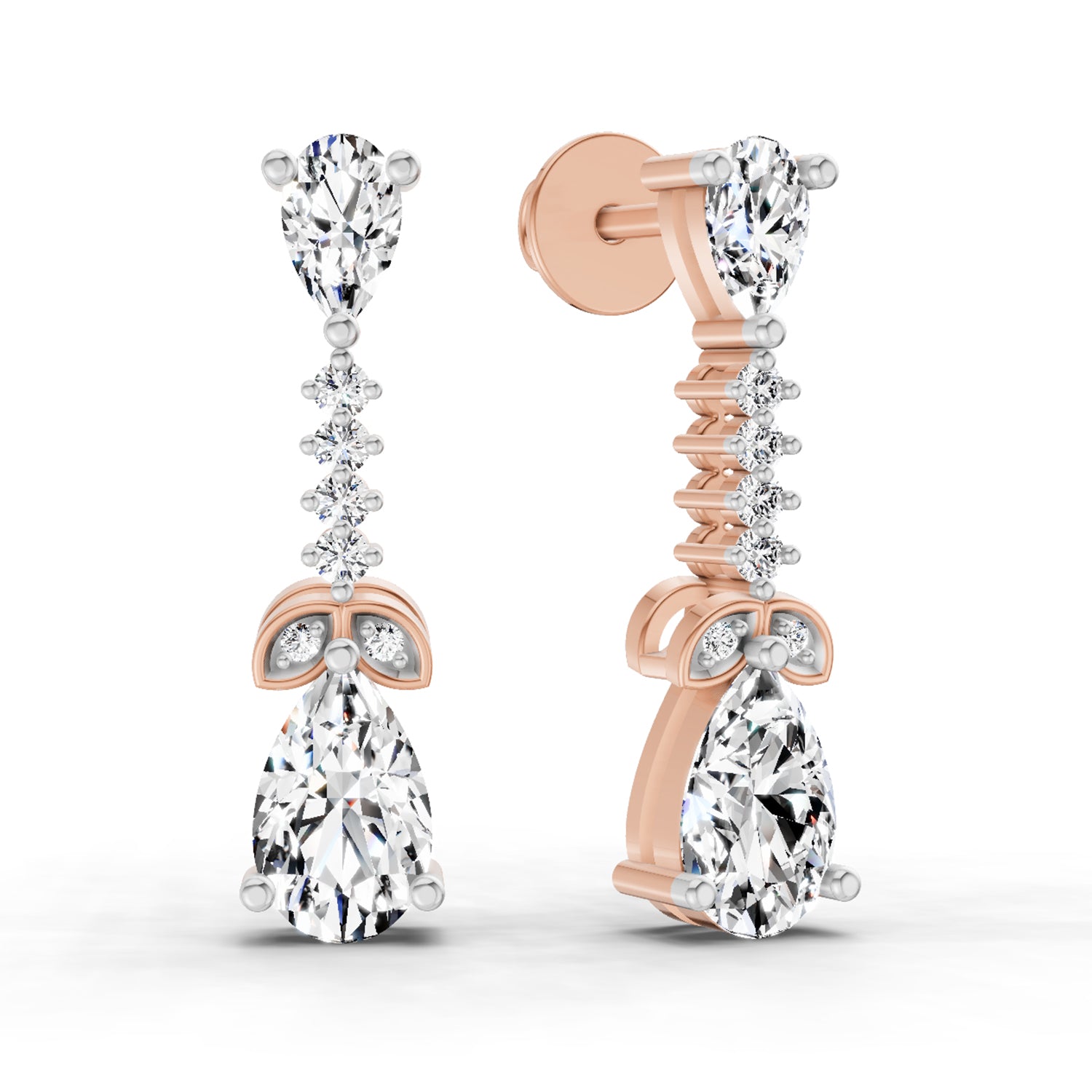 2.5 Carat Pear Shape Dangle Diamond Earrings 14K - Rose Gold