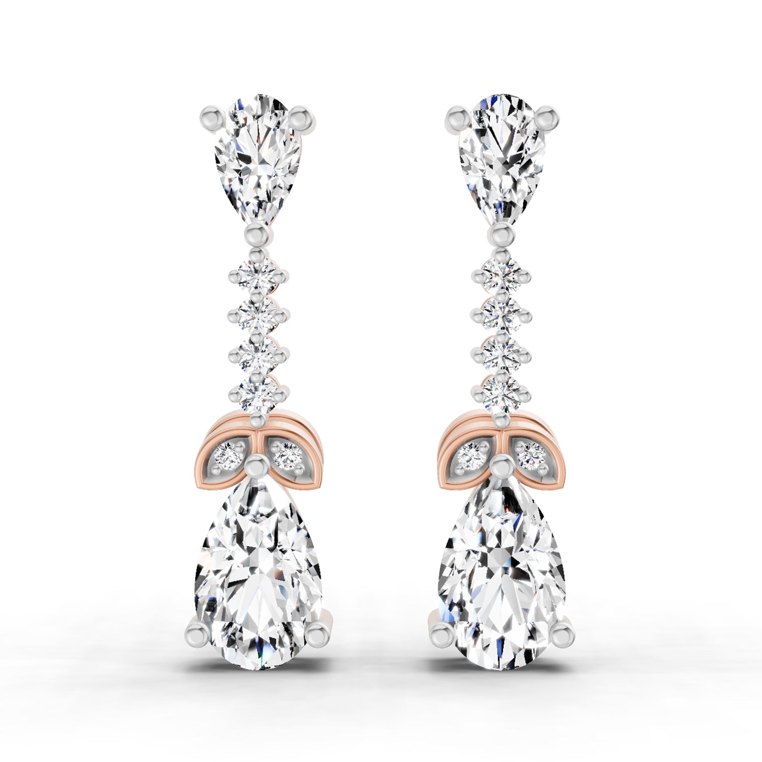 2.5 Carat Pear Shape Dangle Diamond Earrings 14K - Rose Gold