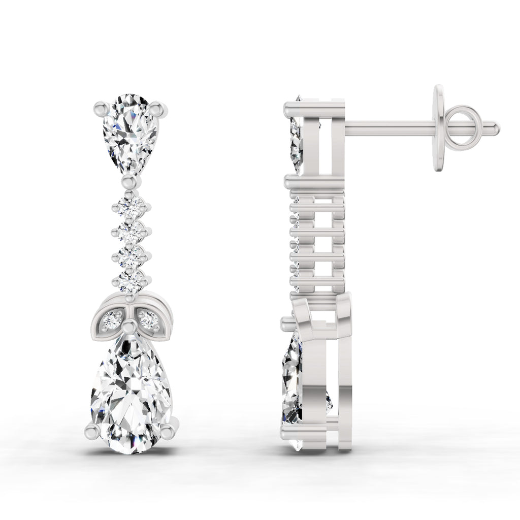 2.5 Carat Pear Shape Dangle Diamond Earrings 14K - White Gold
