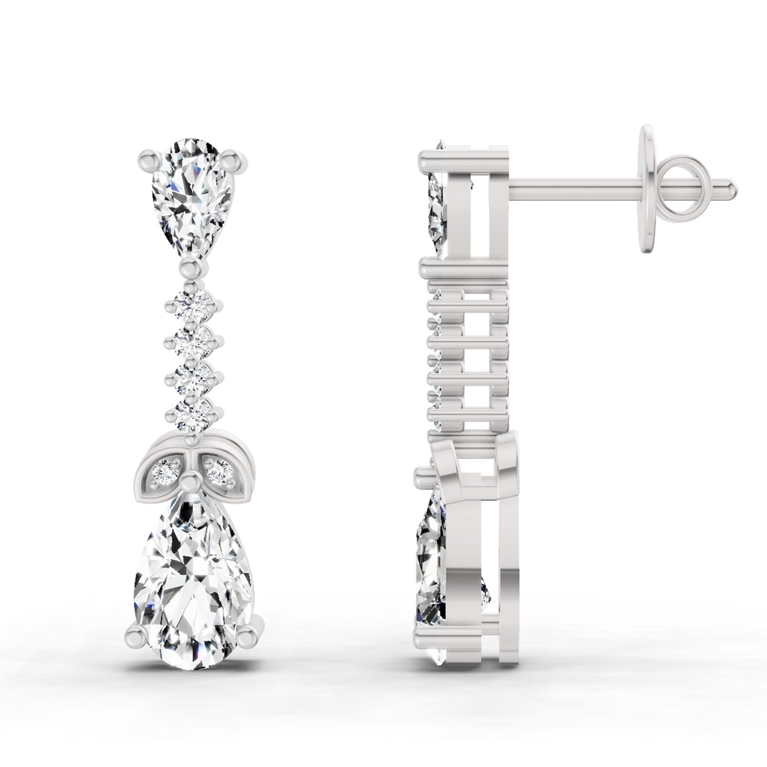 2.5 Carat Pear Shape Dangle Diamond Earrings 14K - White Gold
