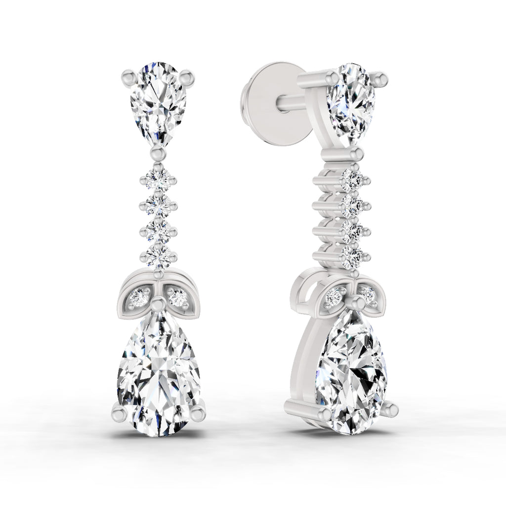 2.5 Carat Pear Shape Dangle Diamond Earrings 14K - White Gold