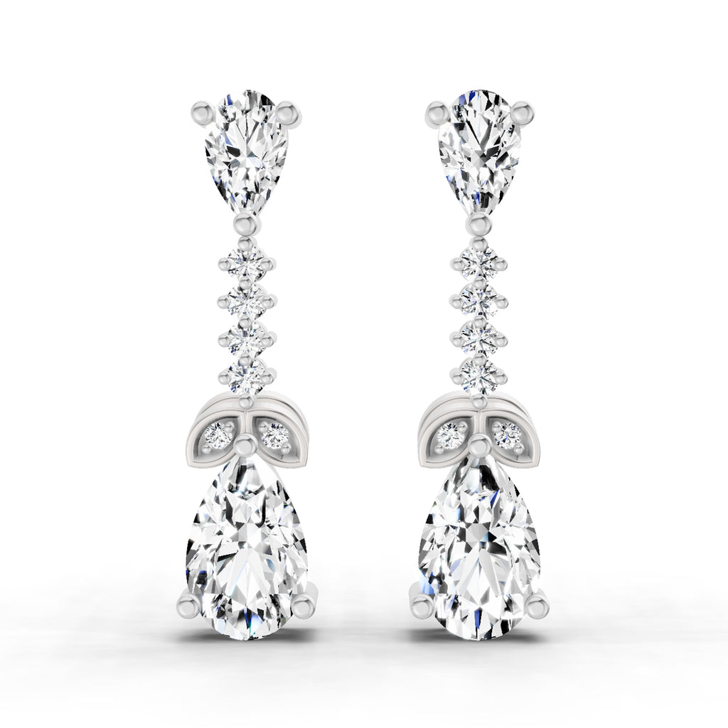 2.5 Carat Pear Shape Dangle Diamond Earrings 14K - White Gold