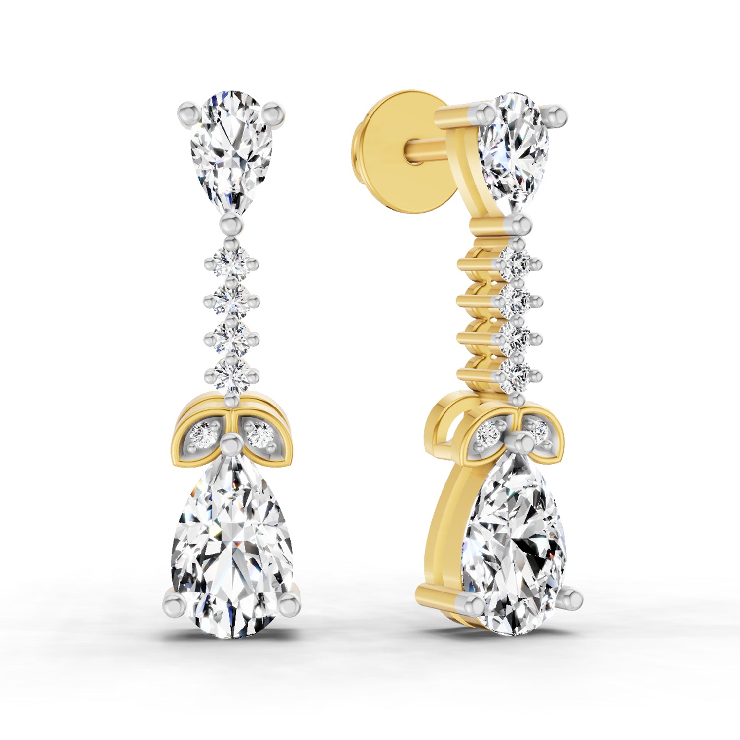 2.5 Carat Pear Shape Dangle Diamond Earrings 14K