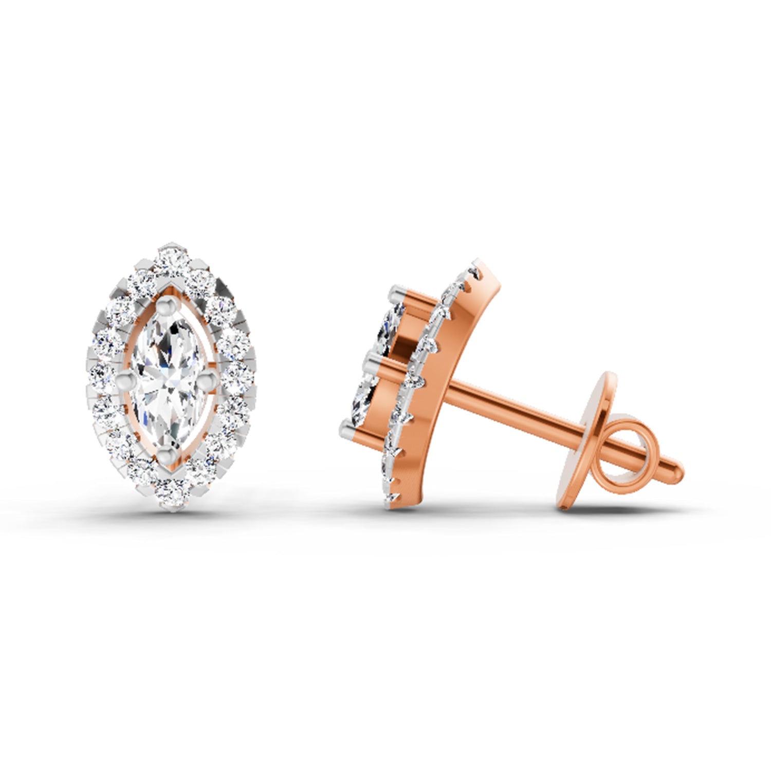 0.66 Carat Marquise Shape Halo Diamond Earrings 14K - Rose Gold