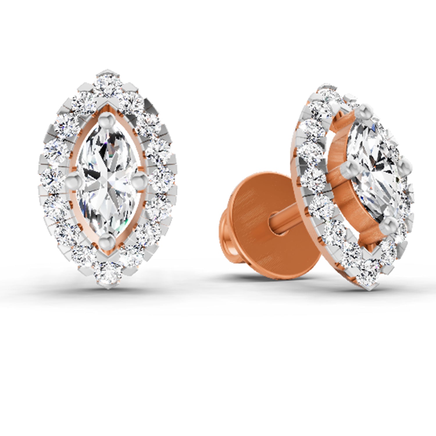 0.66 Carat Marquise Shape Halo Diamond Earrings 14K - Rose Gold