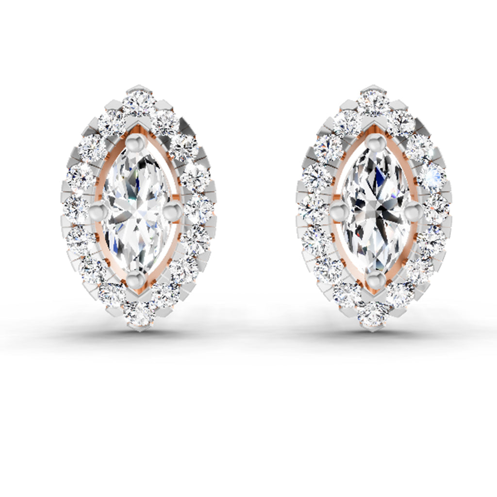 0.66 Carat Marquise Shape Halo Diamond Earrings 14K - Rose Gold