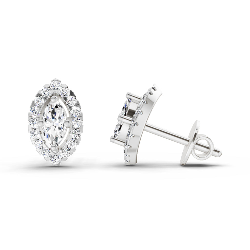 0.66 Carat Marquise Shape Halo Diamond Earrings 14K - White Gold