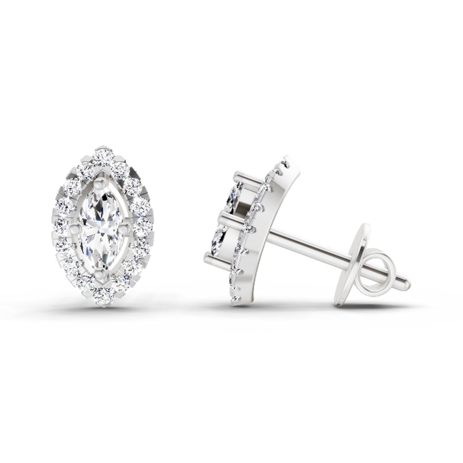 0.66 Carat Marquise Shape Halo Diamond Earrings 14K - White Gold