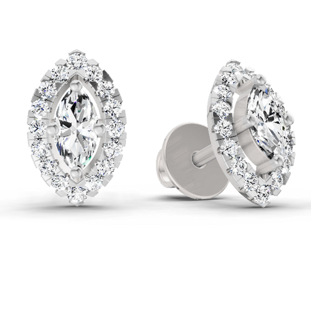 0.66 Carat Marquise Shape Halo Diamond Earrings 14K - White Gold