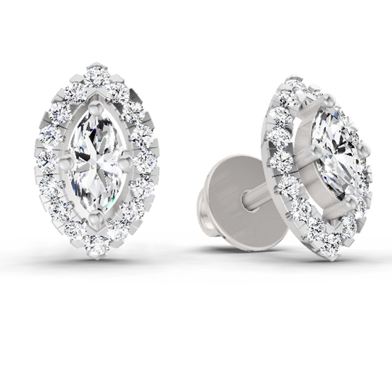 0.66 Carat Marquise Shape Halo Diamond Earrings 14K - White Gold