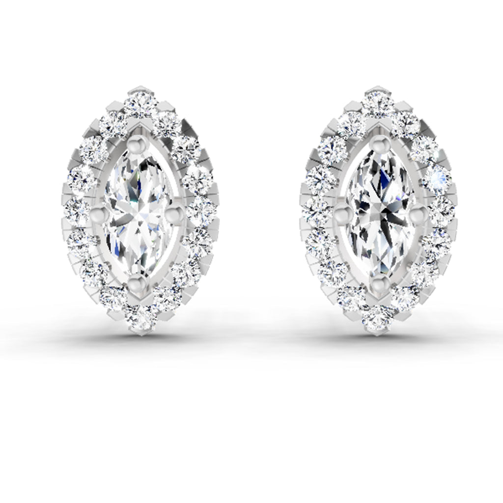 0.66 Carat Marquise Shape Halo Diamond Earrings 14K - White Gold