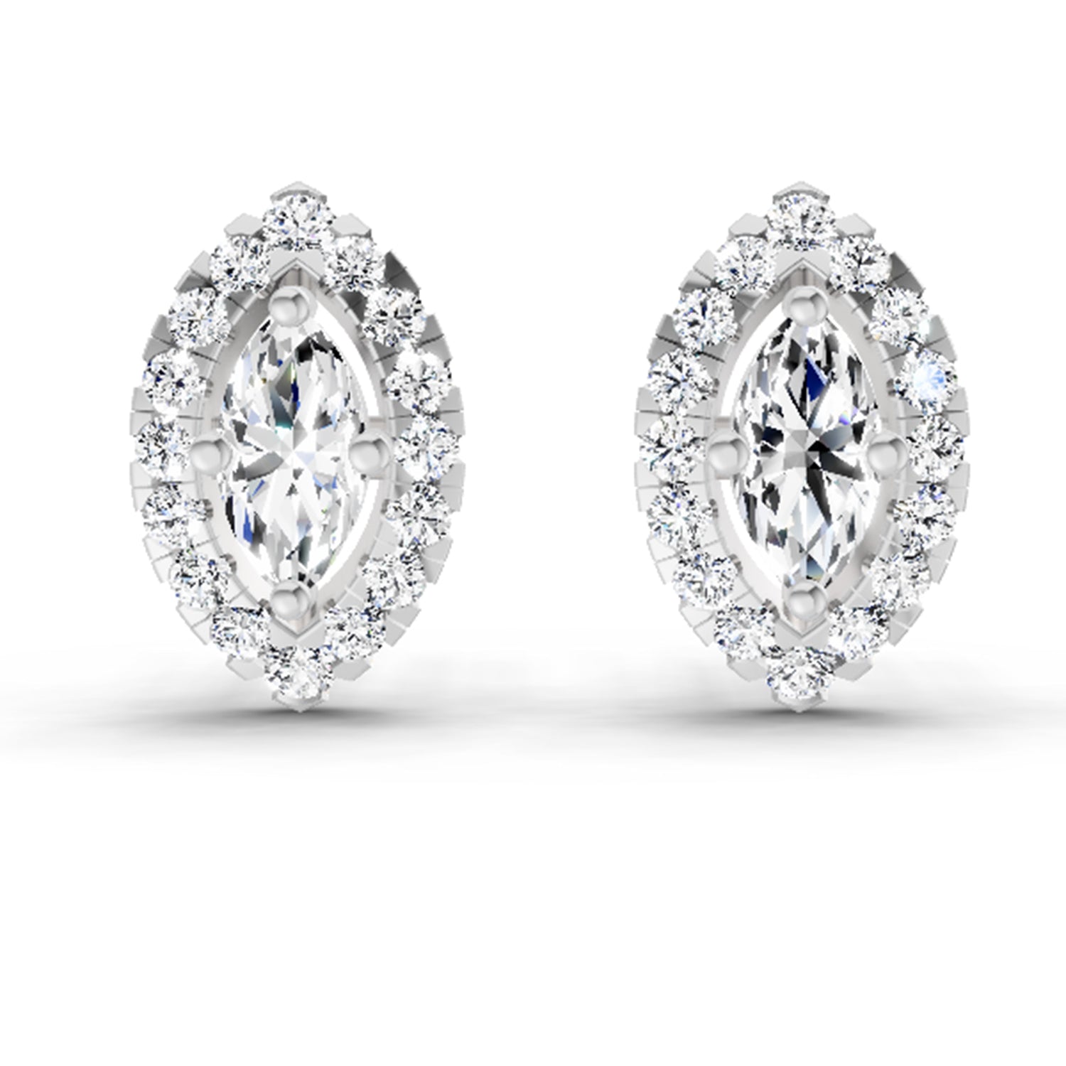 0.66 Carat Marquise Shape Halo Diamond Earrings 14K - White Gold