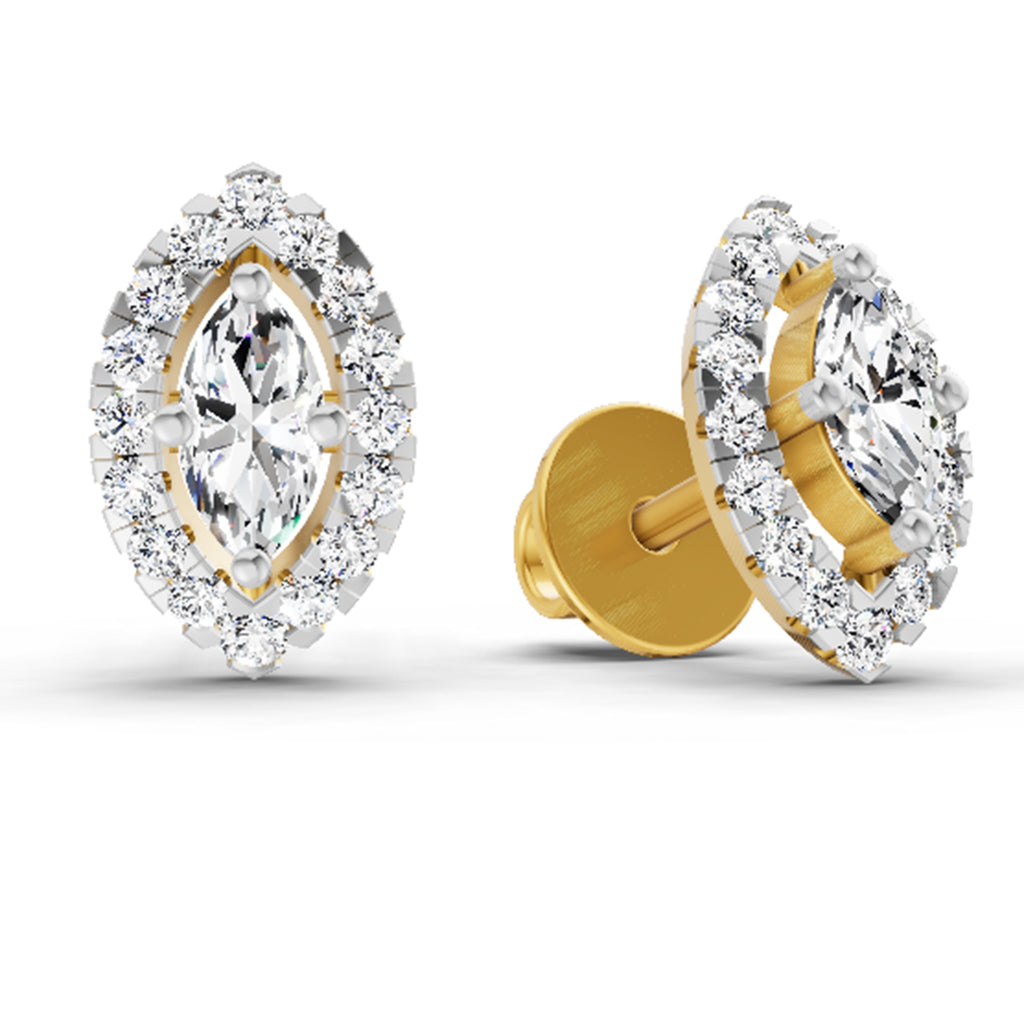 0.66 Carat Marquise Shape Halo Diamond Earrings 14K