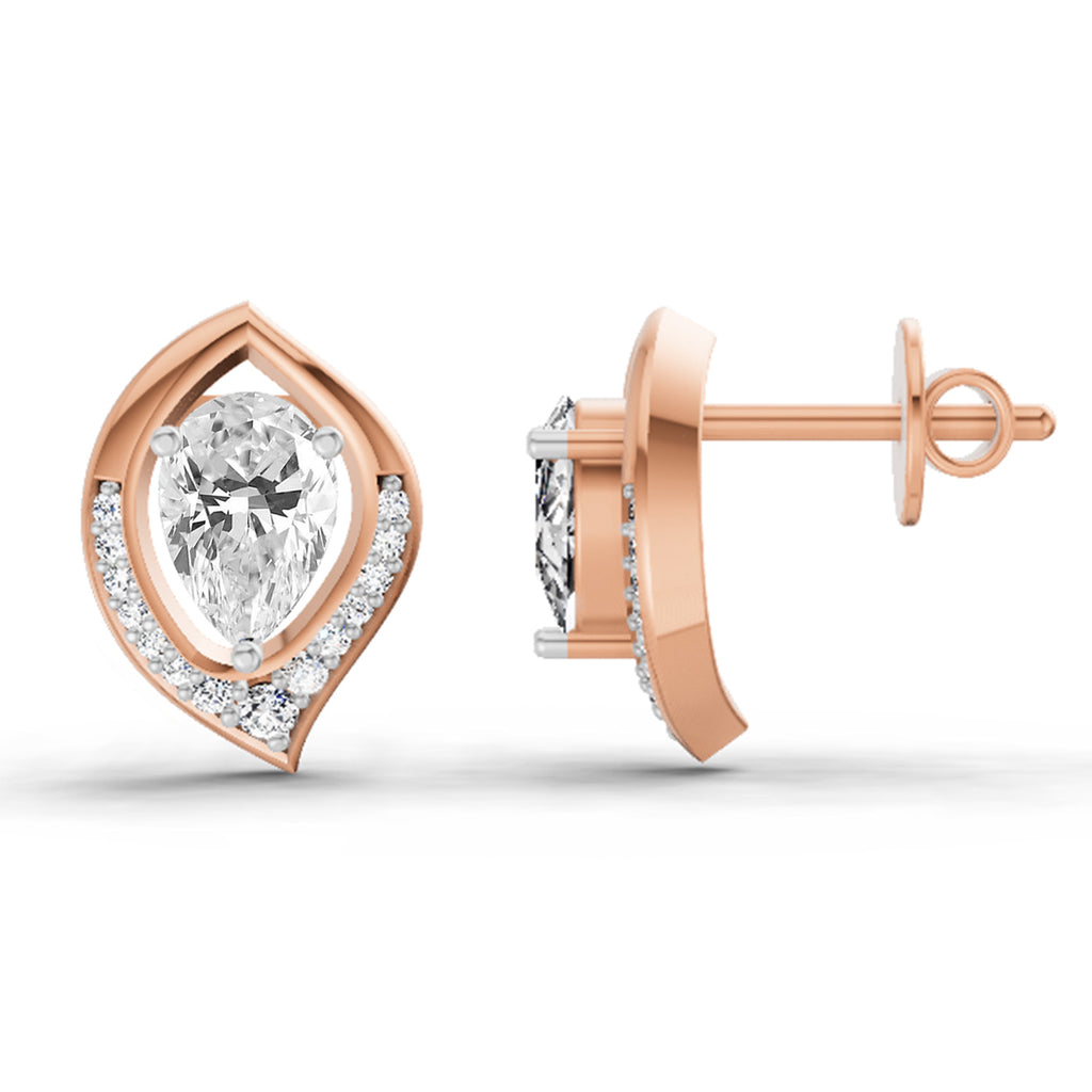 0.81 Carat Pear Halo Stud Earrings 14K - Rose Gold