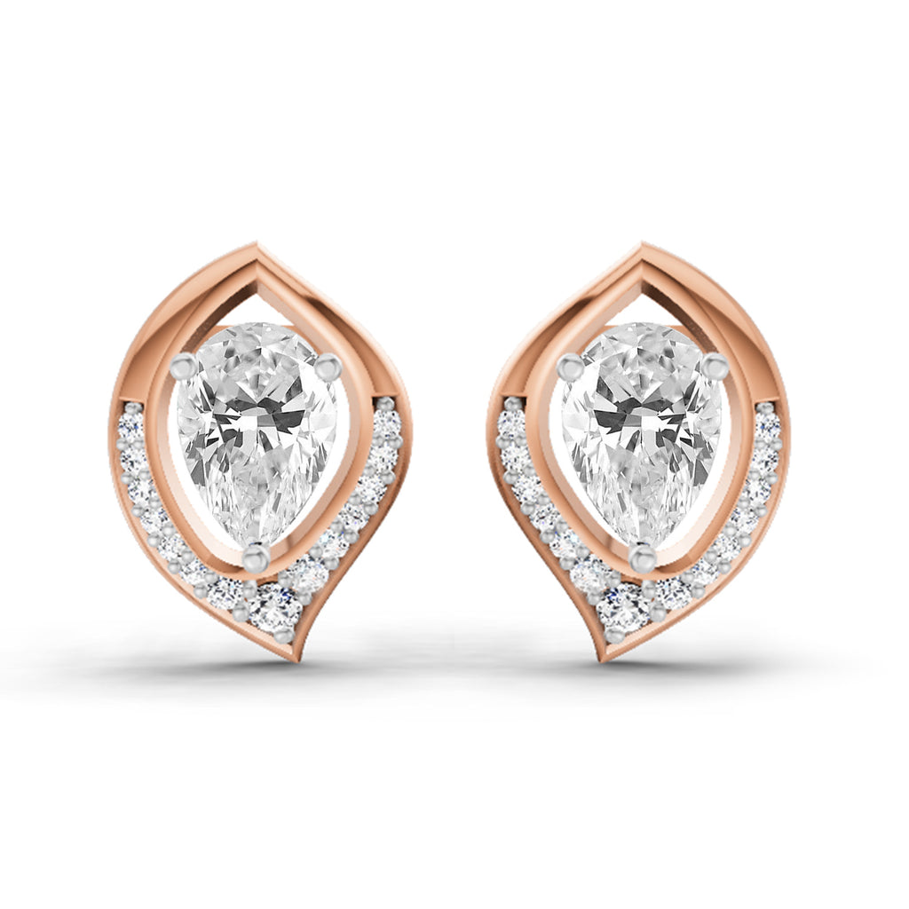0.81 Carat Pear Halo Stud Earrings 14K - Rose Gold