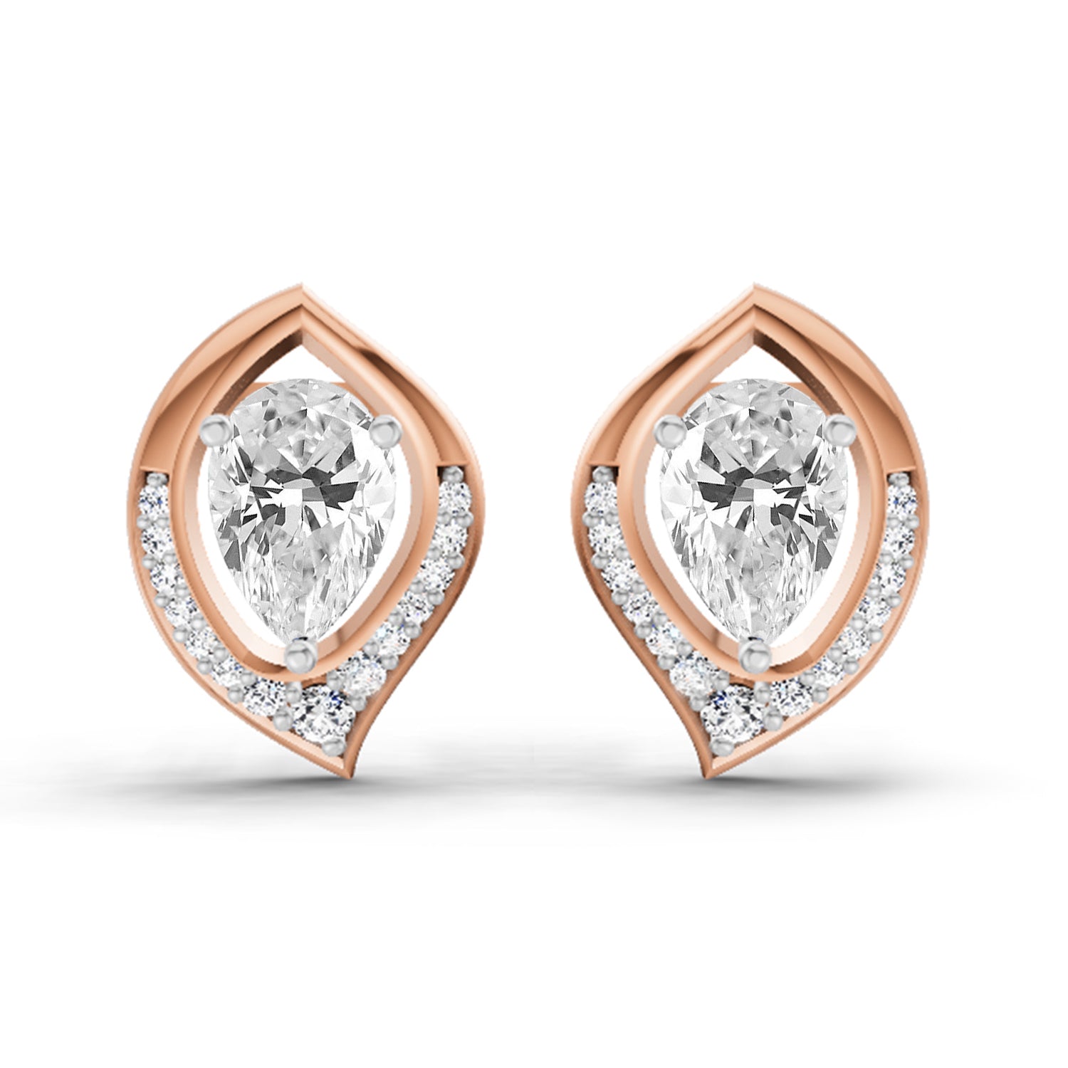 0.81 Carat Pear Halo Stud Earrings 14K - Rose Gold