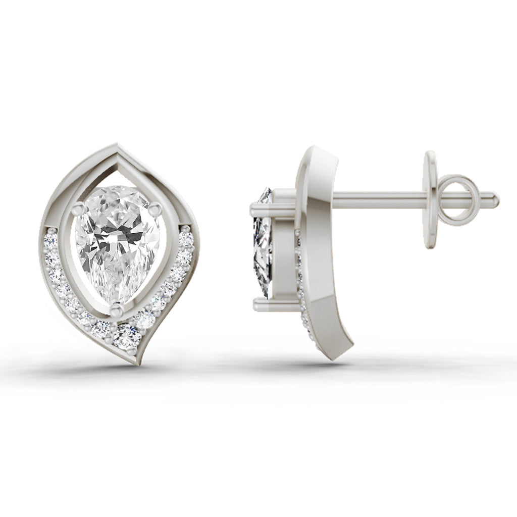 0.81 Carat Pear Halo Stud Earrings 14K - White Gold