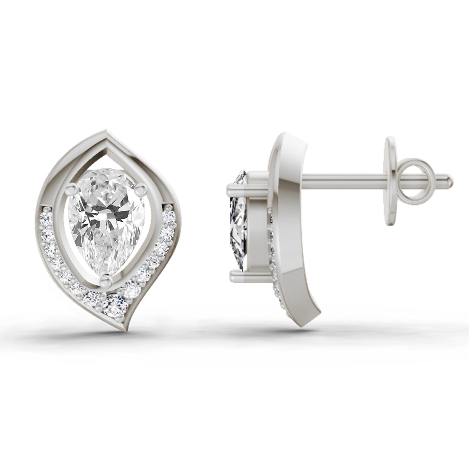 0.81 Carat Pear Halo Stud Earrings 14K - White Gold