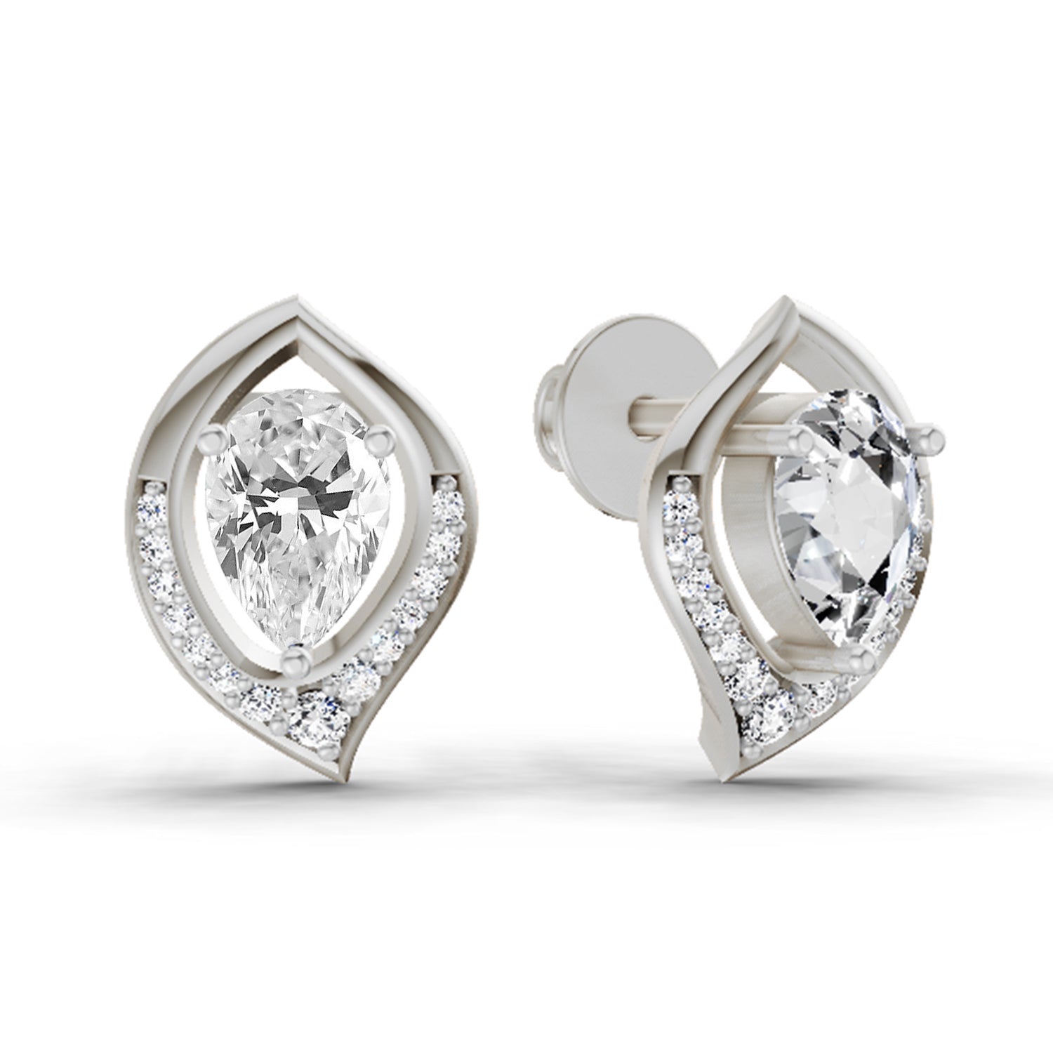 0.81 Carat Pear Halo Stud Earrings 14K - White Gold