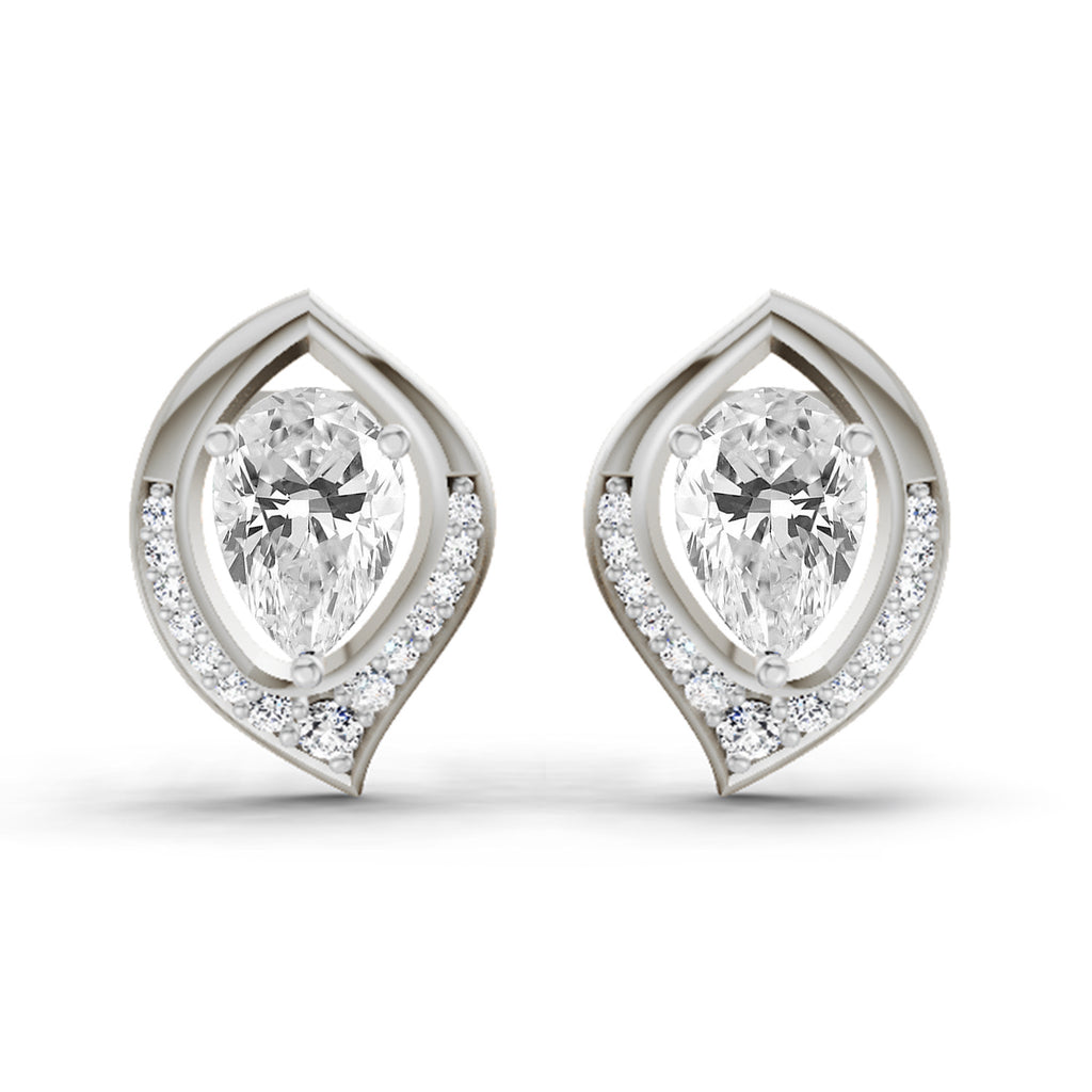 0.81 Carat Pear Halo Stud Earrings 14K - White Gold