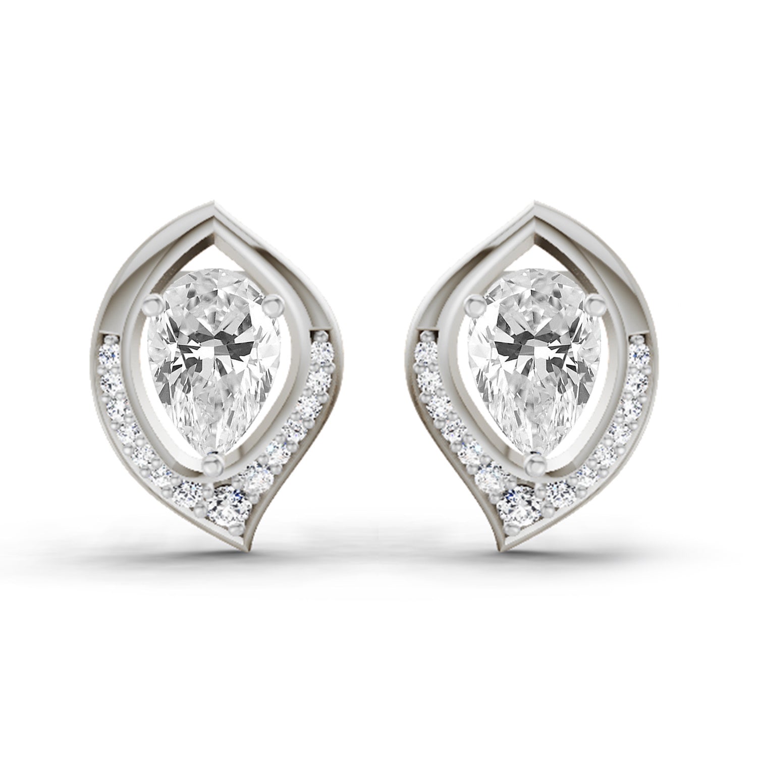 0.81 Carat Pear Halo Stud Earrings 14K - White Gold