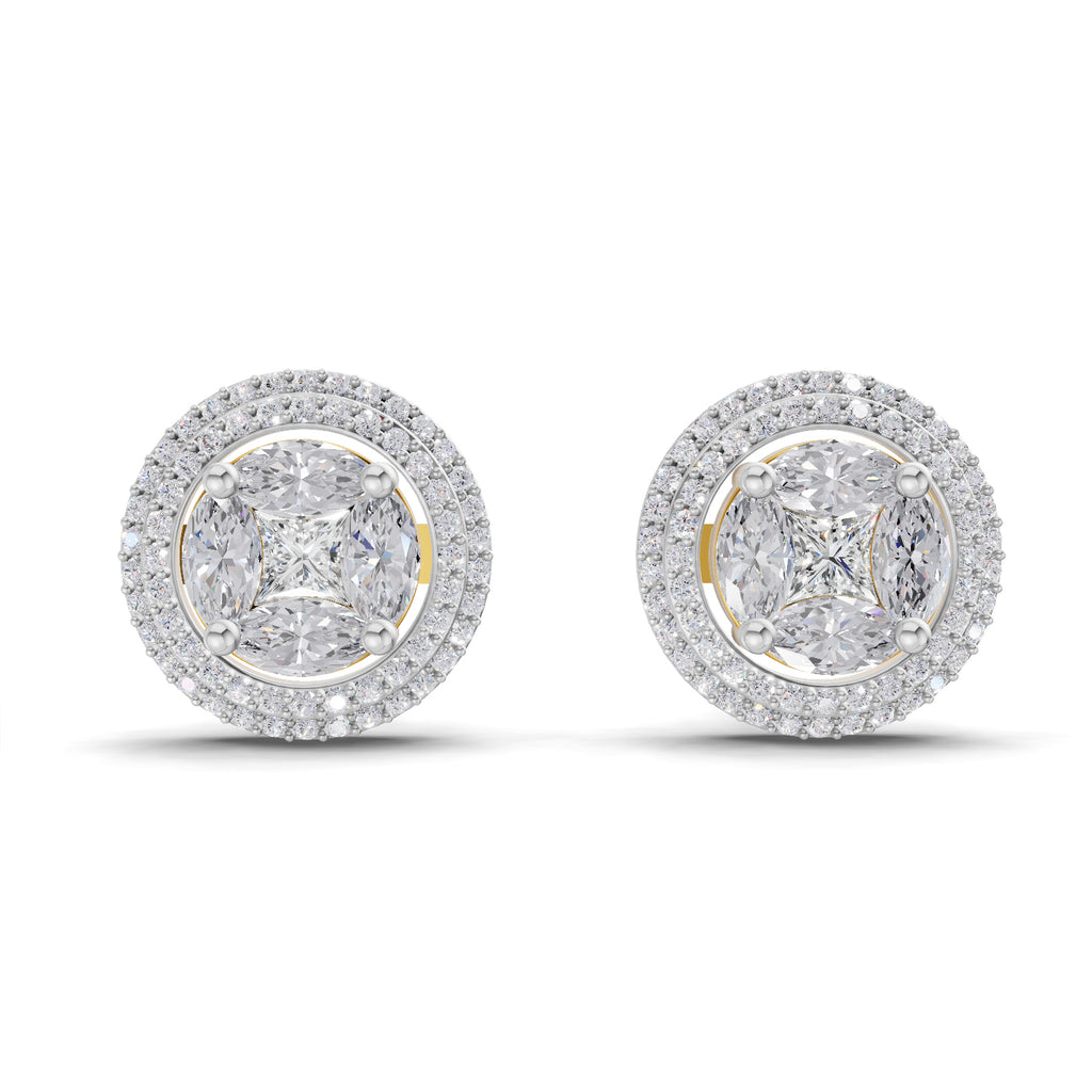 1.74 Carat Marquise Shape Halo Diamond Earrings 14K