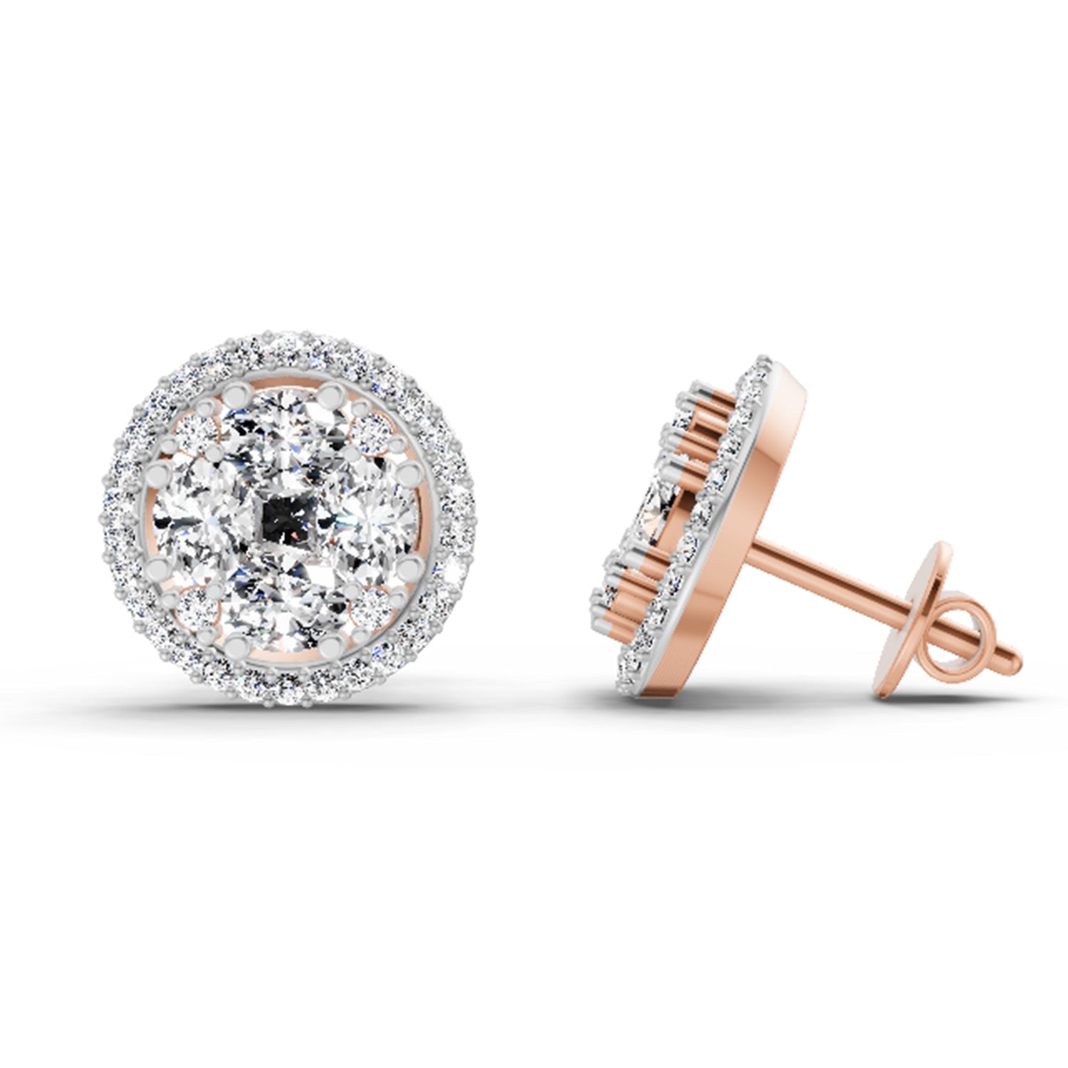 2.05 Carat Oval Shape Cluster Diamond Earrings 14K - Rose Gold