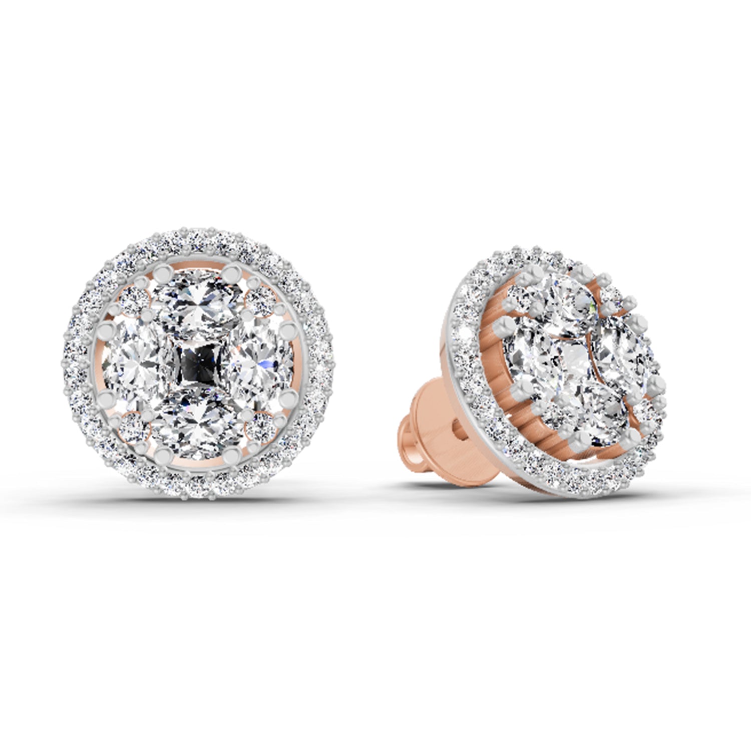 2.05 Carat Oval Shape Cluster Diamond Earrings 14K - Rose Gold