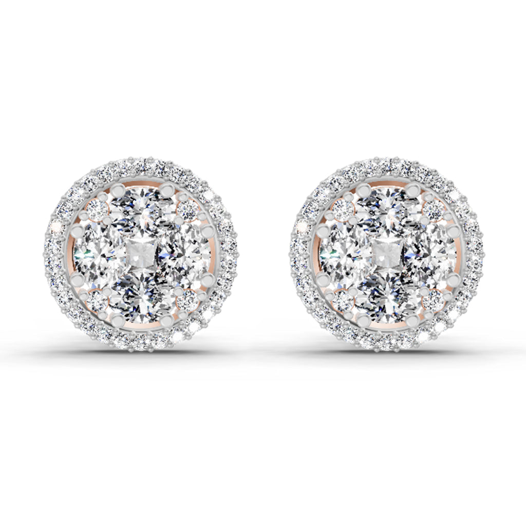 2.05 Carat Oval Shape Cluster Diamond Earrings 14K - Rose Gold