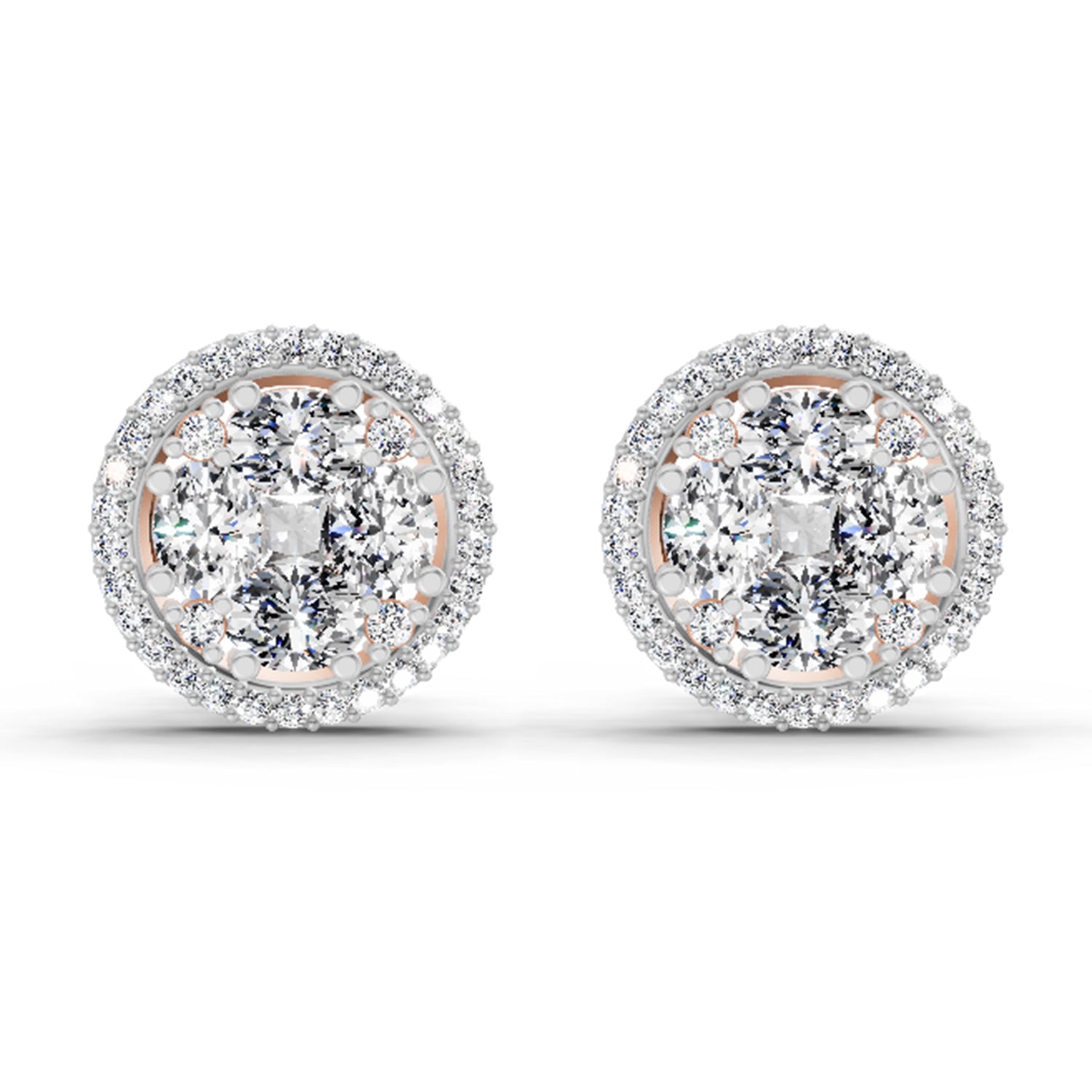 2.05 Carat Oval Shape Cluster Diamond Earrings 14K - Rose Gold