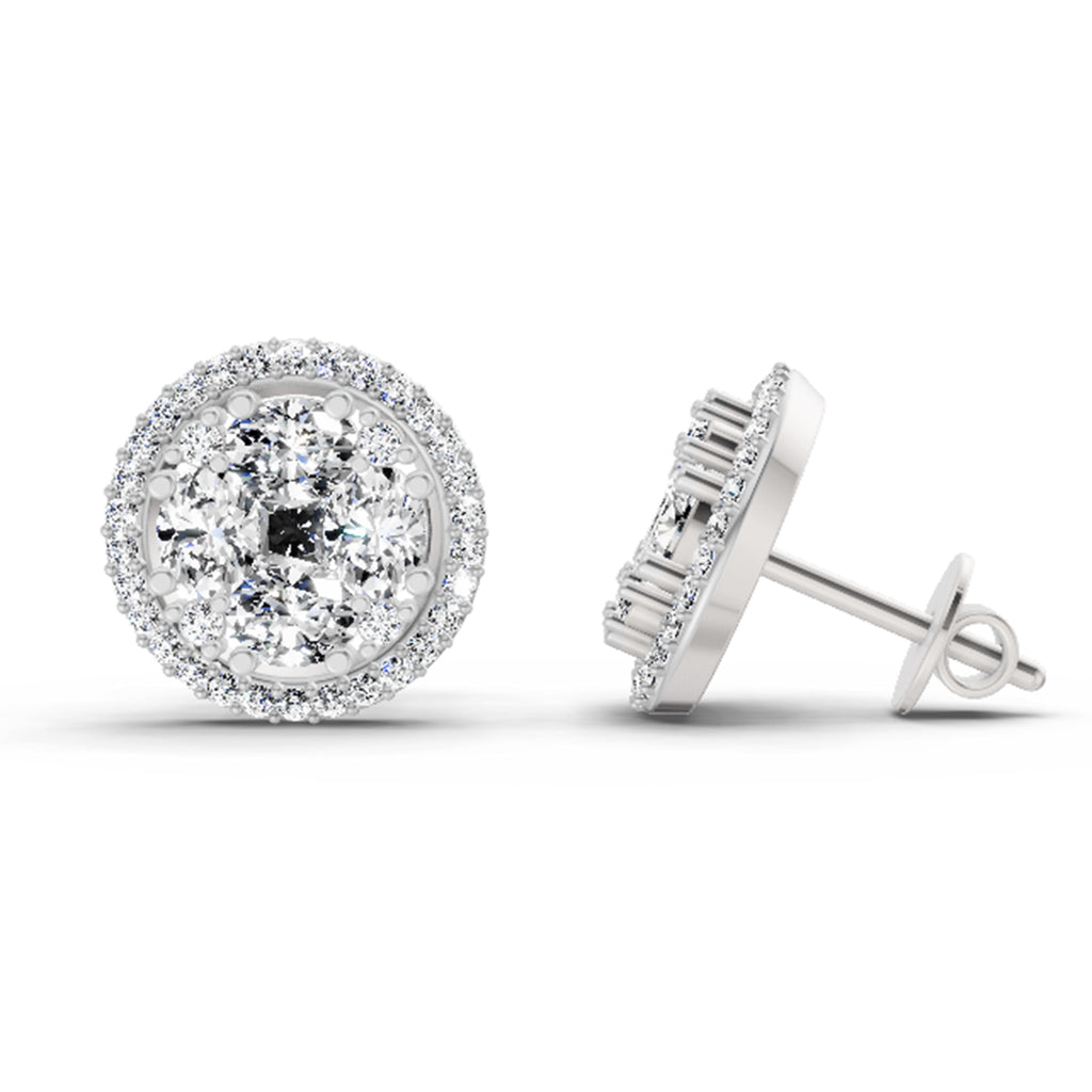 2.05 Carat Oval Shape Cluster Diamond Earrings 14K - White Gold