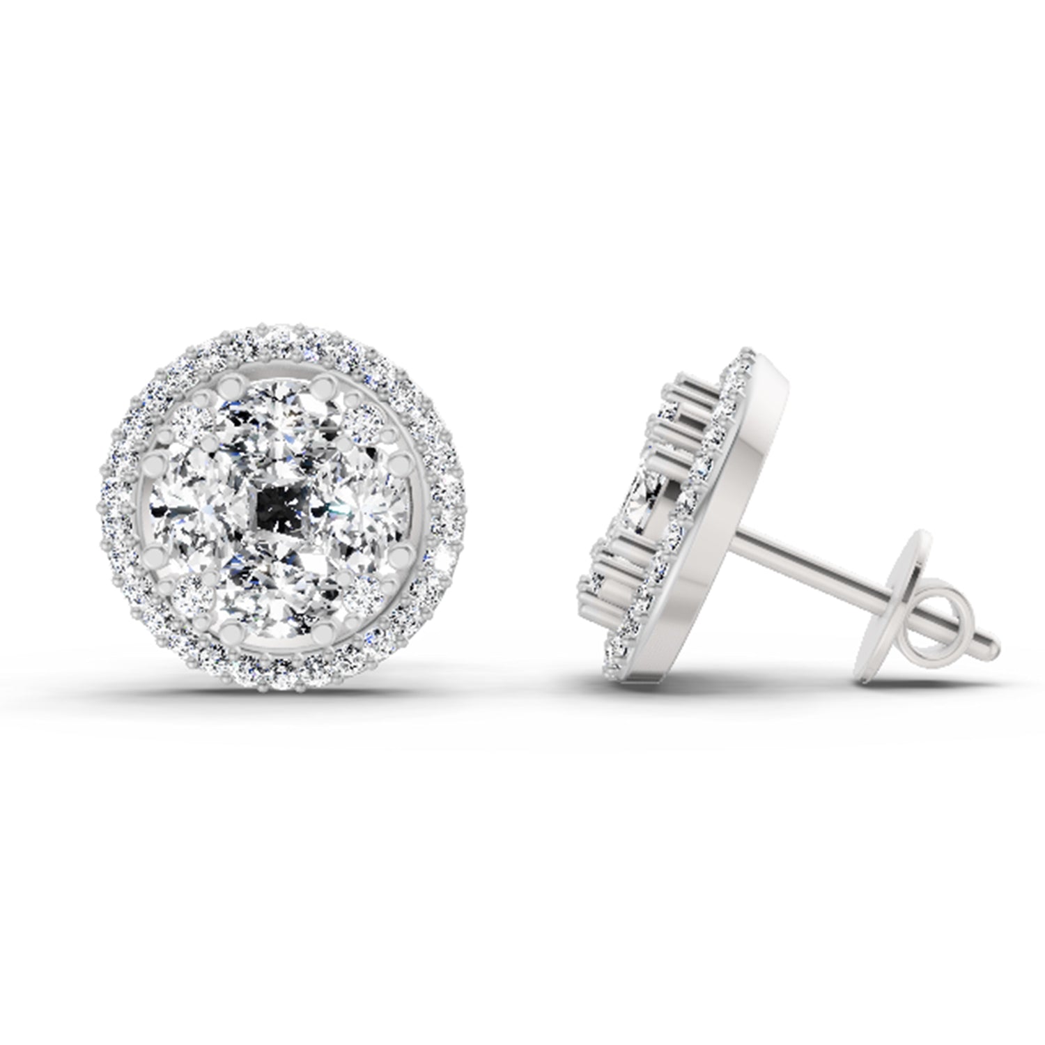 2.05 Carat Oval Shape Cluster Diamond Earrings 14K - White Gold