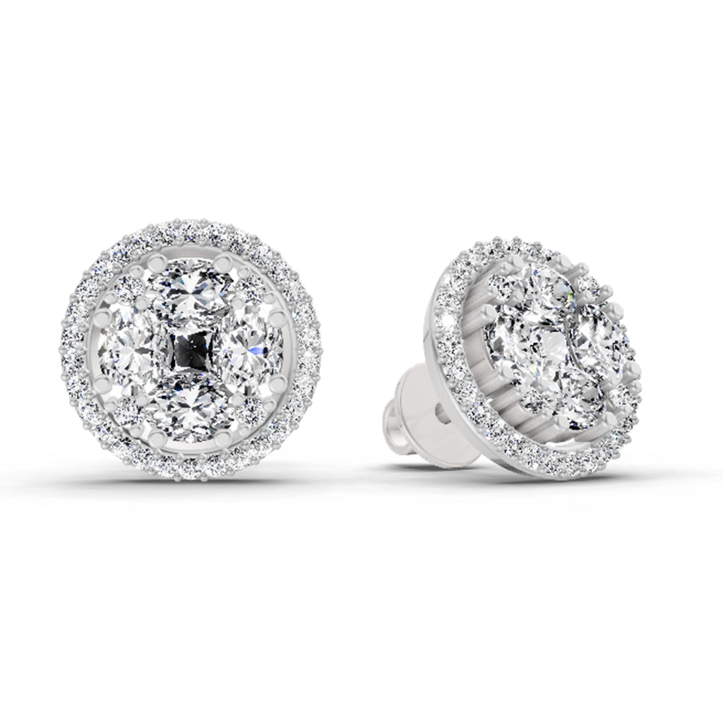 2.05 Carat Oval Shape Cluster Diamond Earrings 14K - White Gold