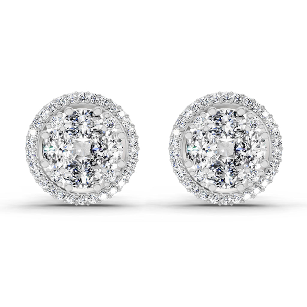 2.05 Carat Oval Shape Cluster Diamond Earrings 14K - White Gold