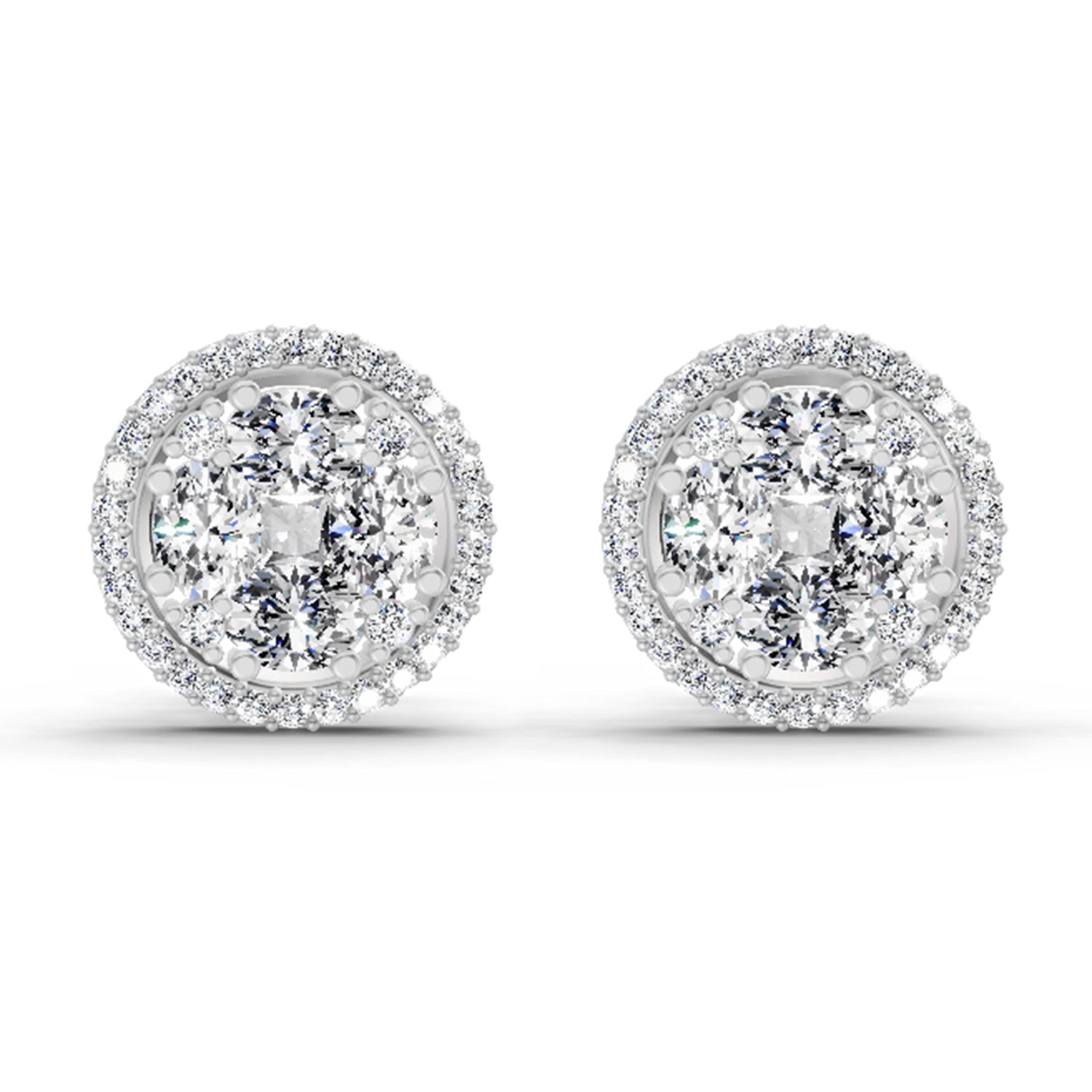 2.05 Carat Oval Shape Cluster Diamond Earrings 14K - White Gold