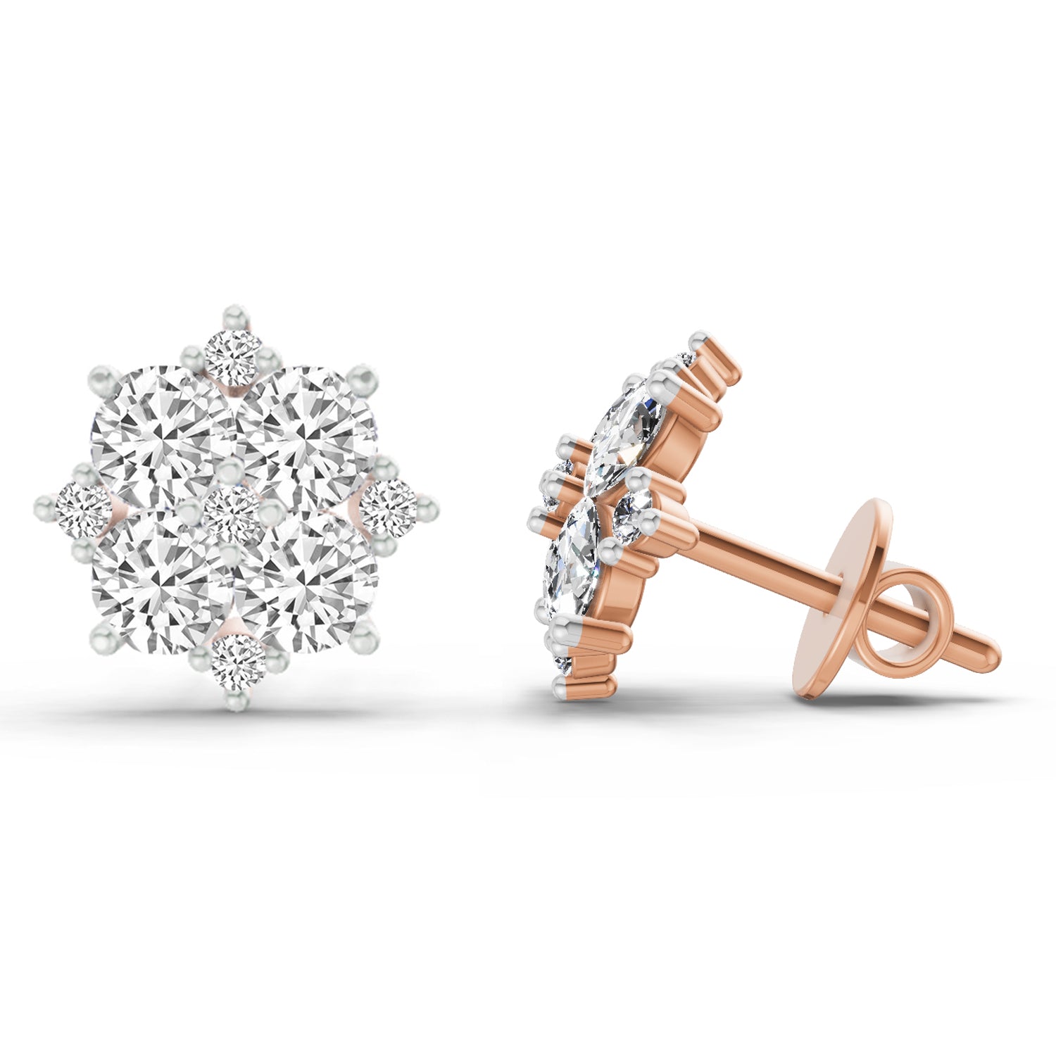 1.23 Carat Round Cluster Earrings 14K - Rose Gold