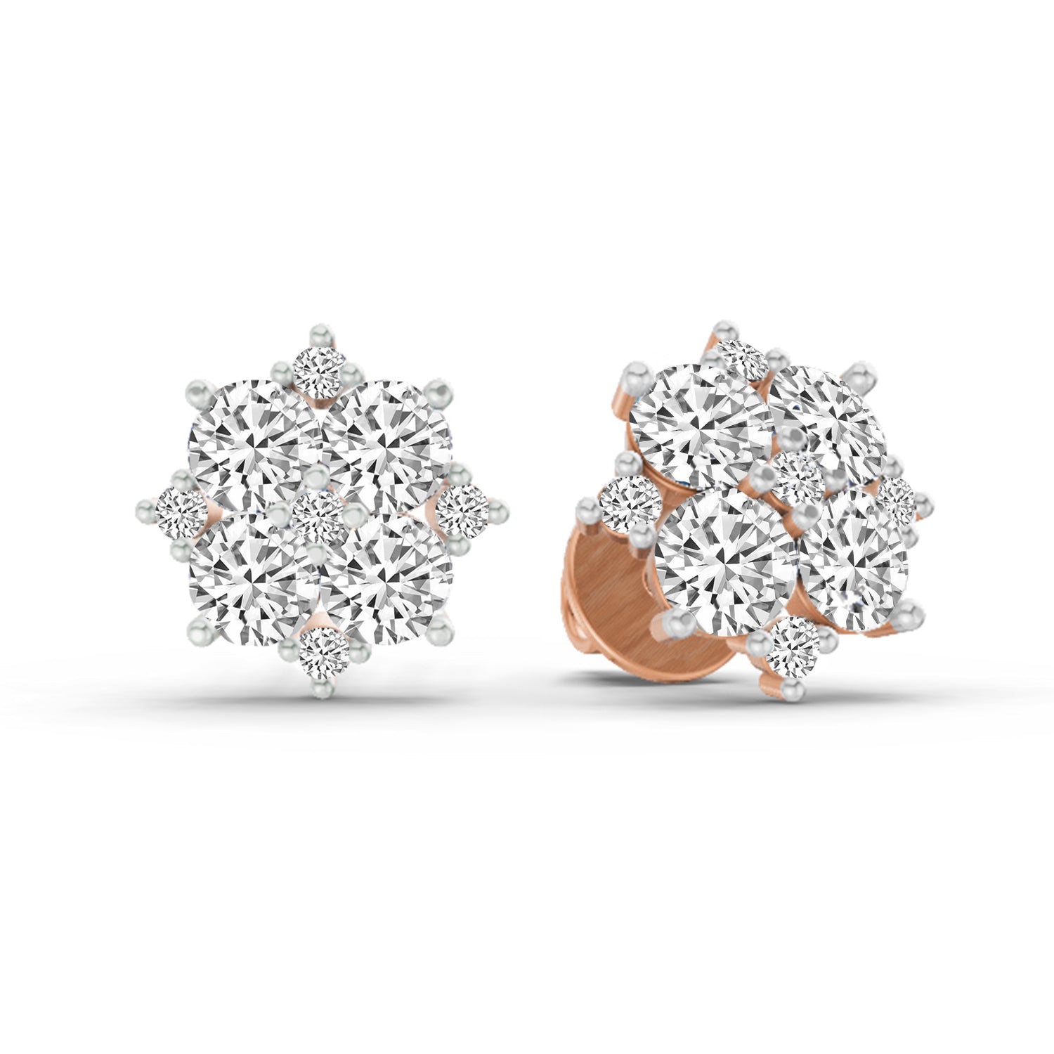 1.23 Carat Round Cluster Earrings 14K - Rose Gold