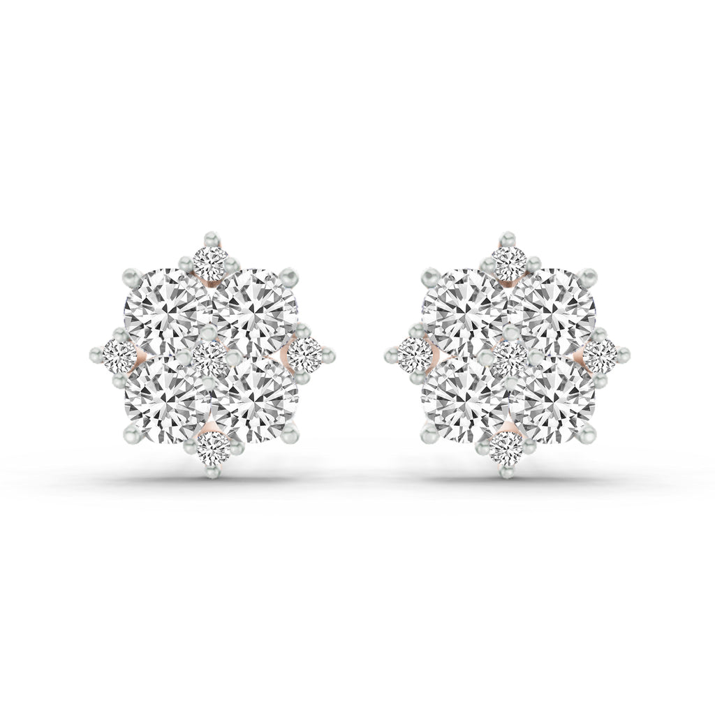 1.23 Carat Round Cluster Earrings 14K - Rose Gold