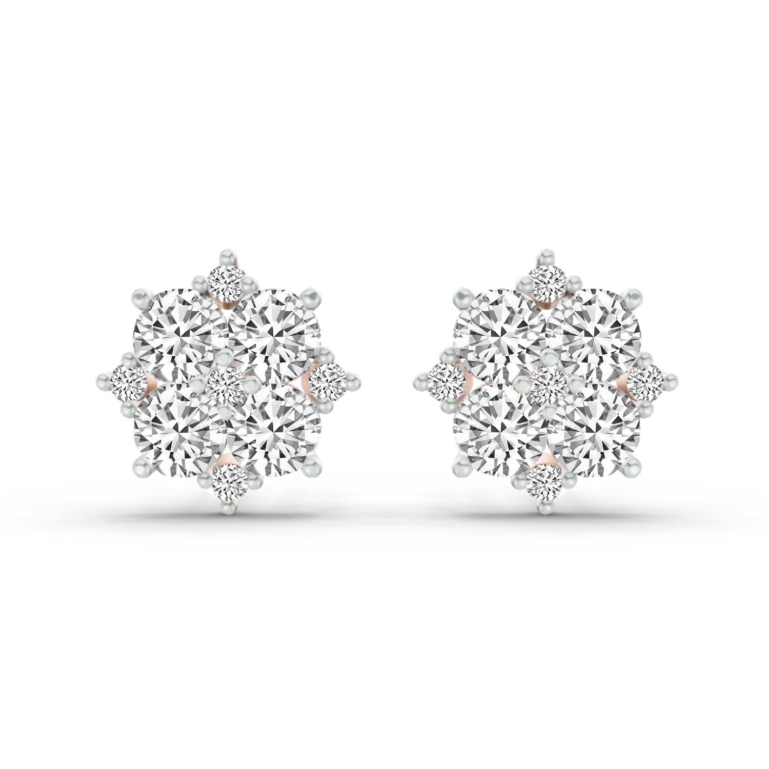 1.23 Carat Round Cluster Earrings 14K - Rose Gold